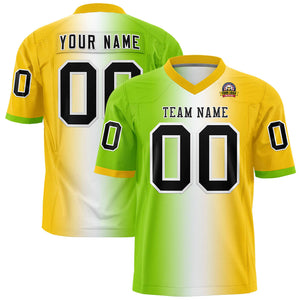 Custom Neon Green White-Gold Personalized Gradient Fashion Authentic Football Jersey