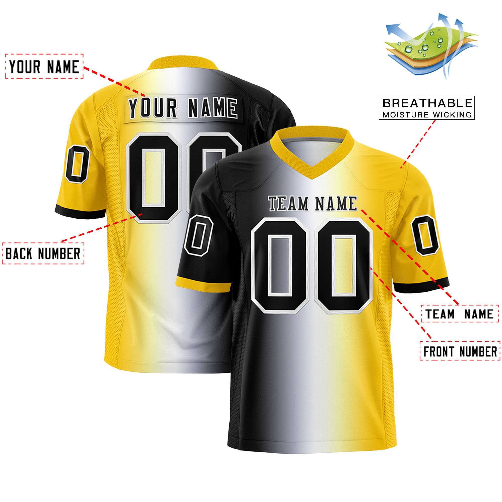 Custom Black White-Gold Personalized Gradient Fashion Authentic Football Jersey