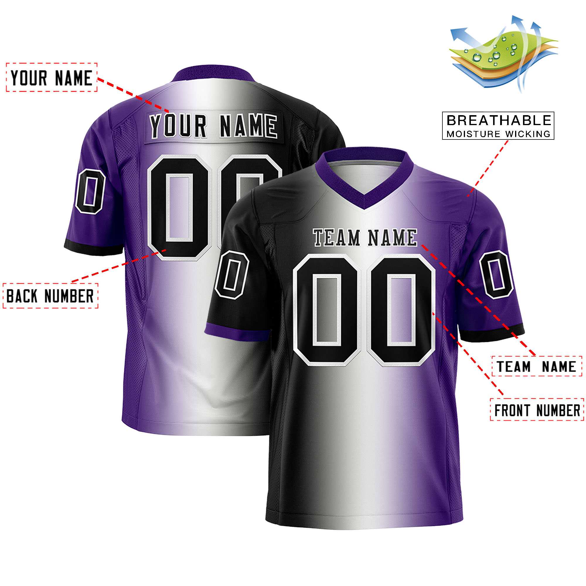 Custom Black White-Purple Personalized Gradient Fashion Authentic Football Jersey