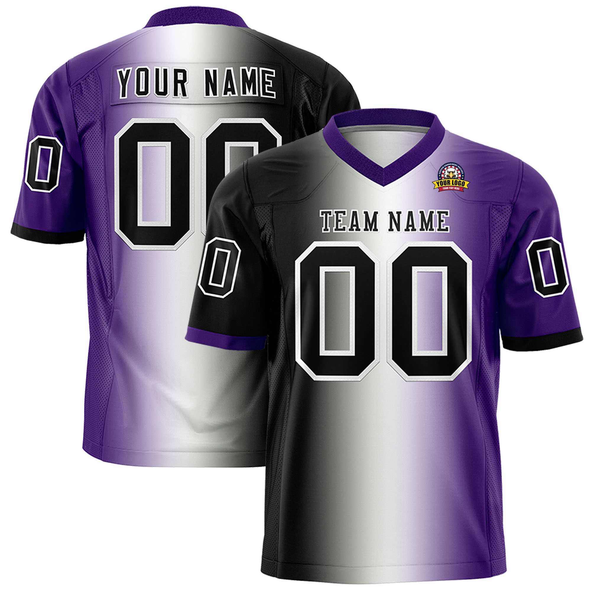 Custom Black White-Purple Personalized Gradient Fashion Authentic Football Jersey