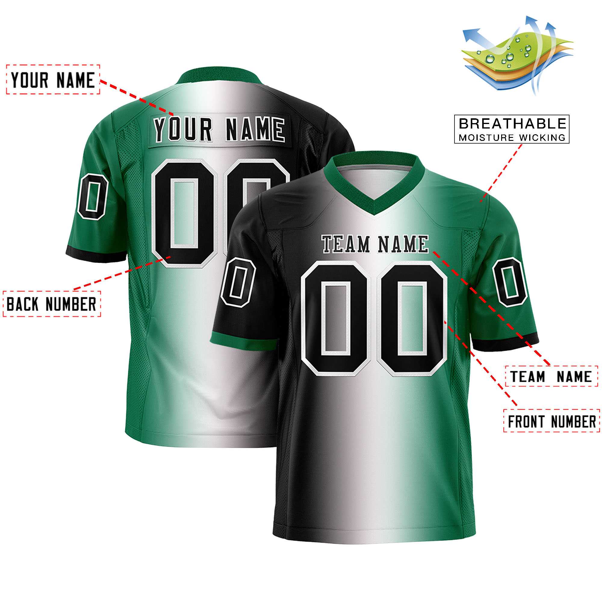 Custom Black White-Kelly Green Personalized Gradient Fashion Authentic Football Jersey