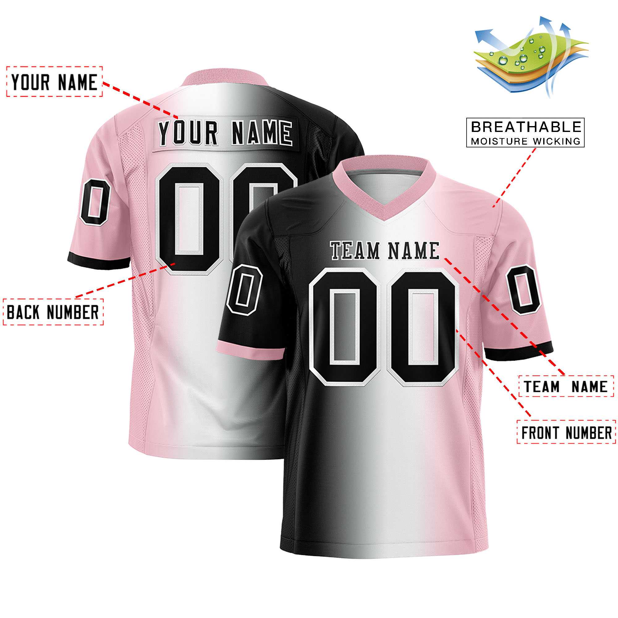 Custom Black White-Light Pink Personalized Gradient Fashion Authentic Football Jersey