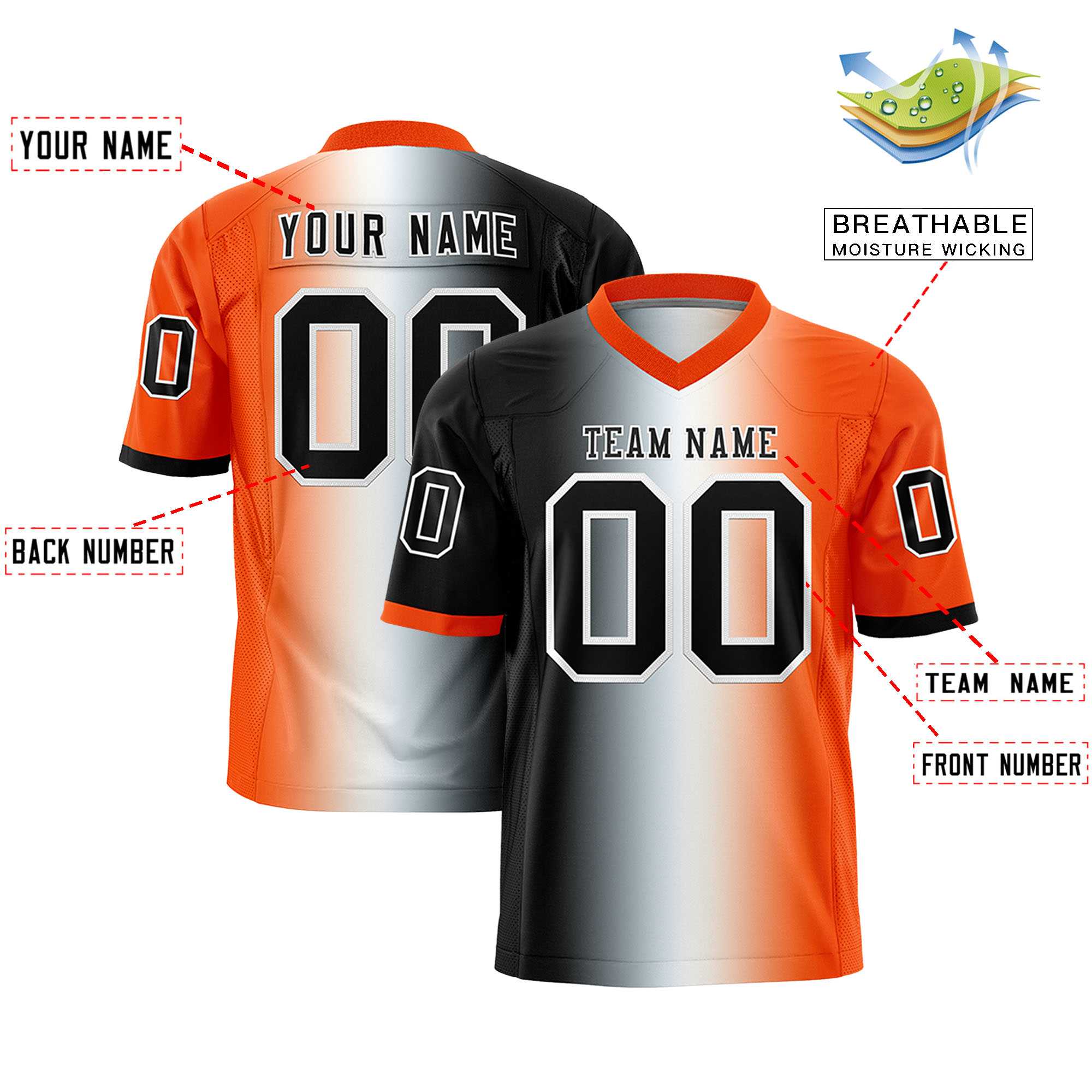 Custom Black White-Orange Personalized Gradient Fashion Authentic Football Jersey