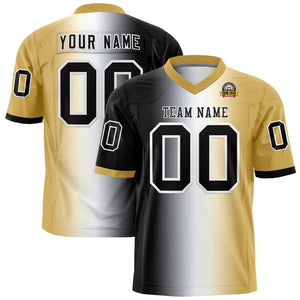 Custom Black White-Old Gold Personalized Gradient Fashion Authentic Football Jersey