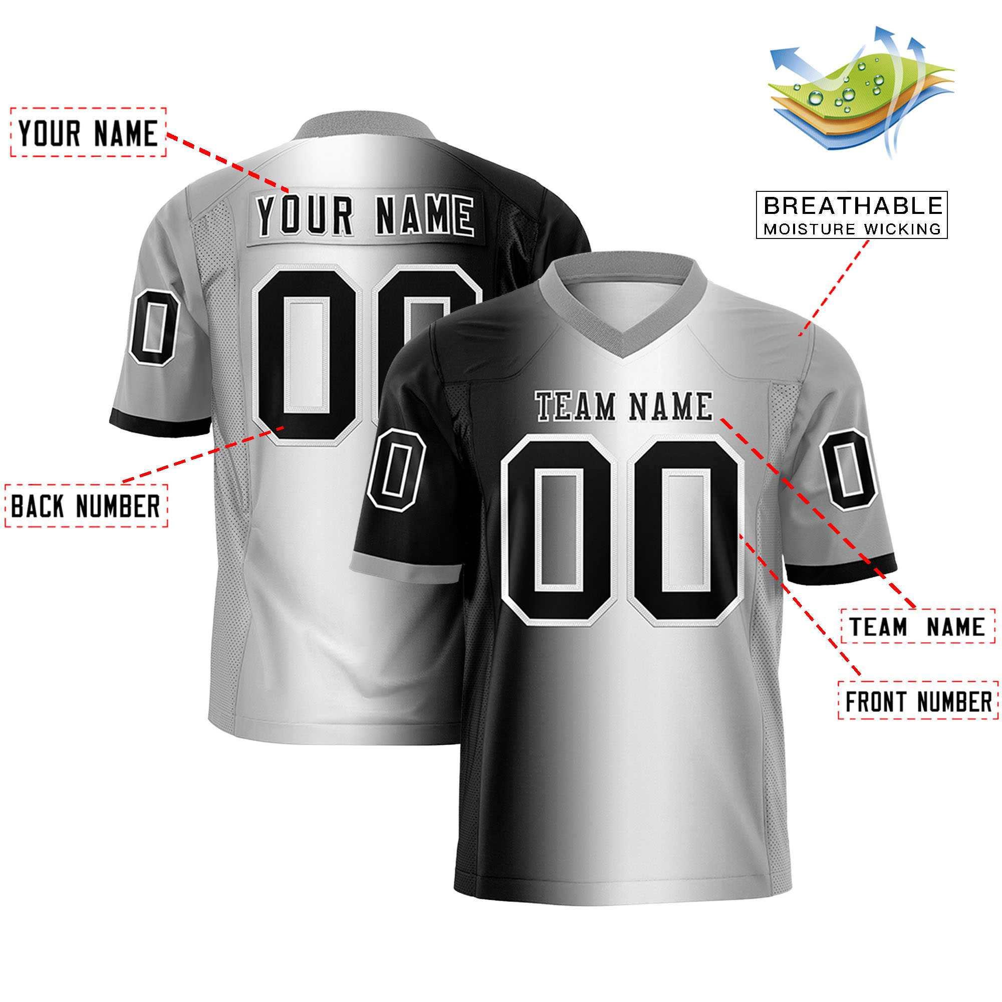 Custom Black White-Gray Personalized Gradient Fashion Authentic Football Jersey