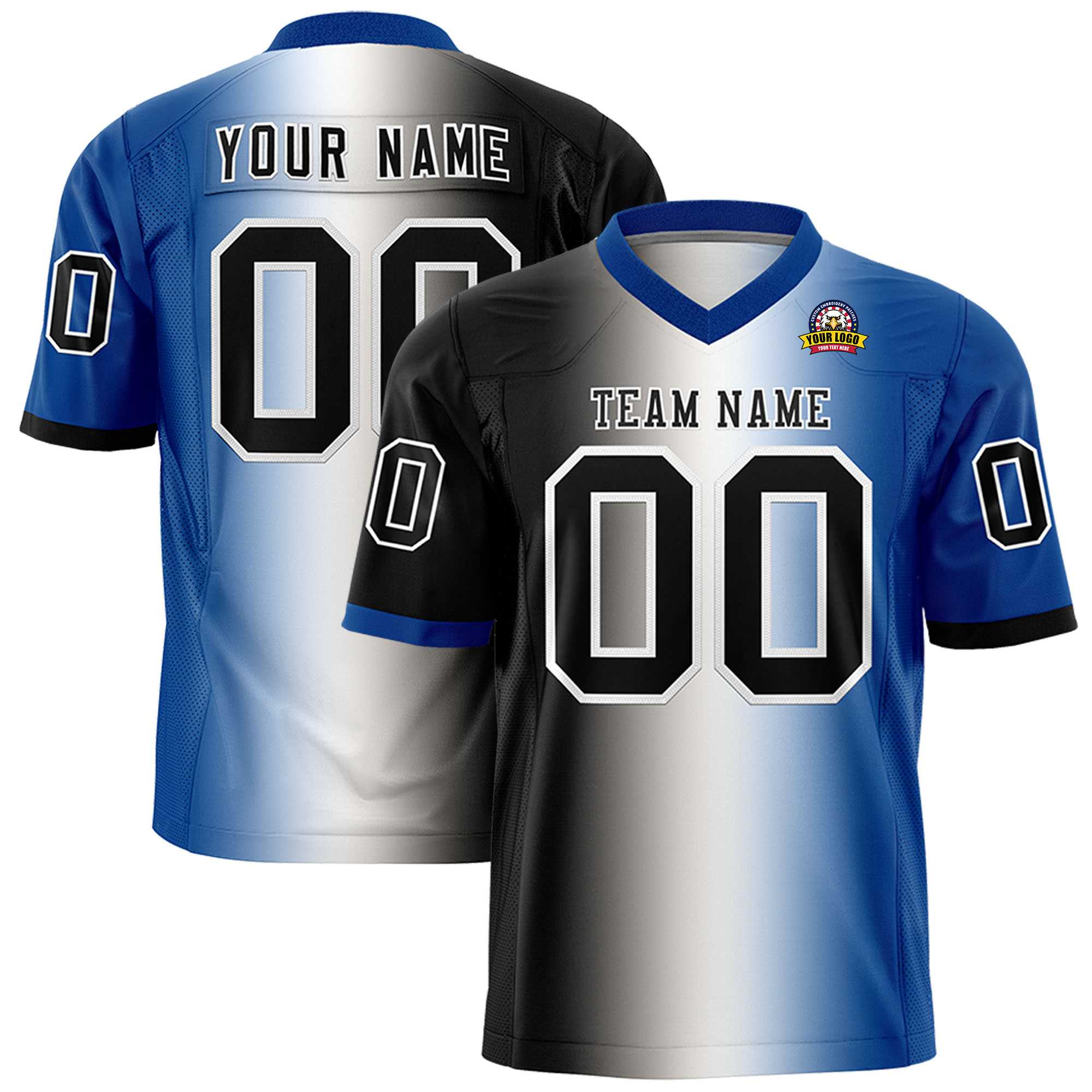 Custom Black White-Royal Personalized Gradient Fashion Authentic Football Jersey