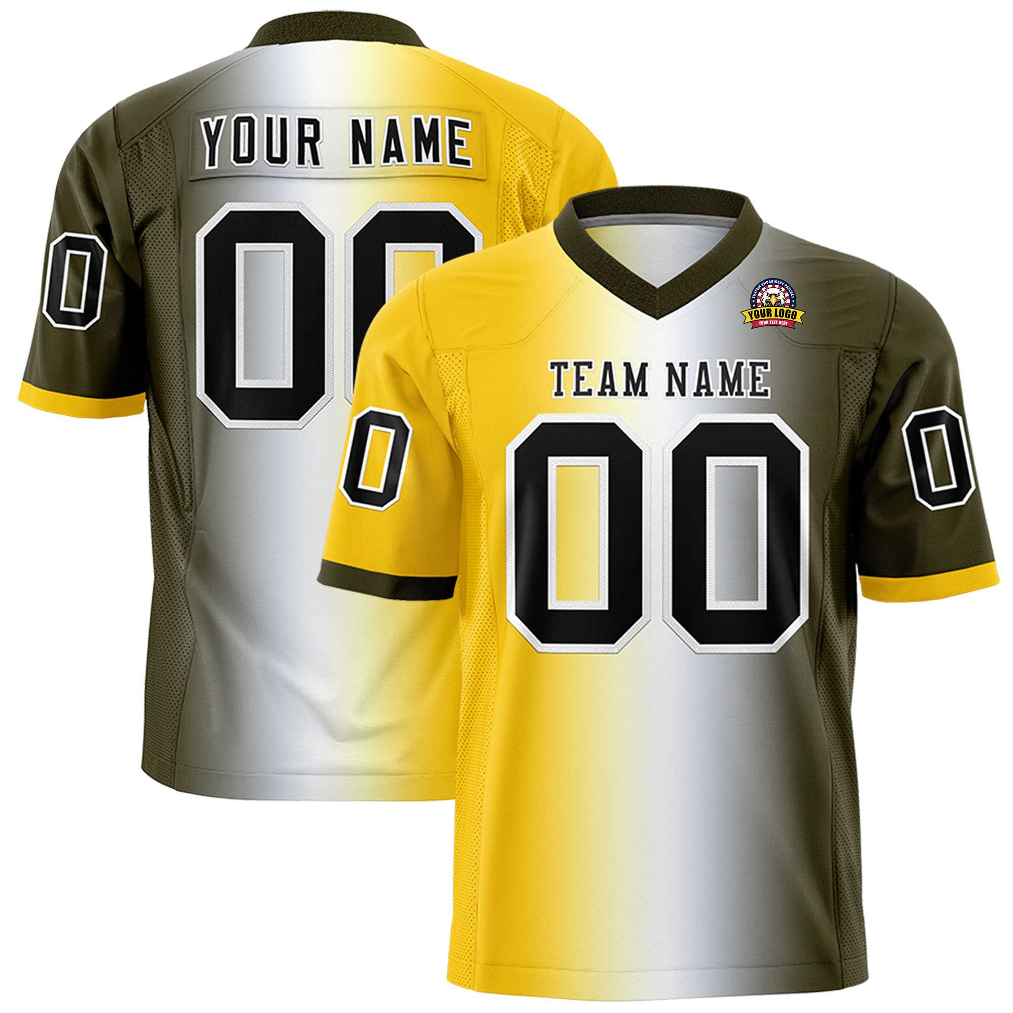 Custom Gold White-Olive Personalized Gradient Fashion Authentic Football Jersey