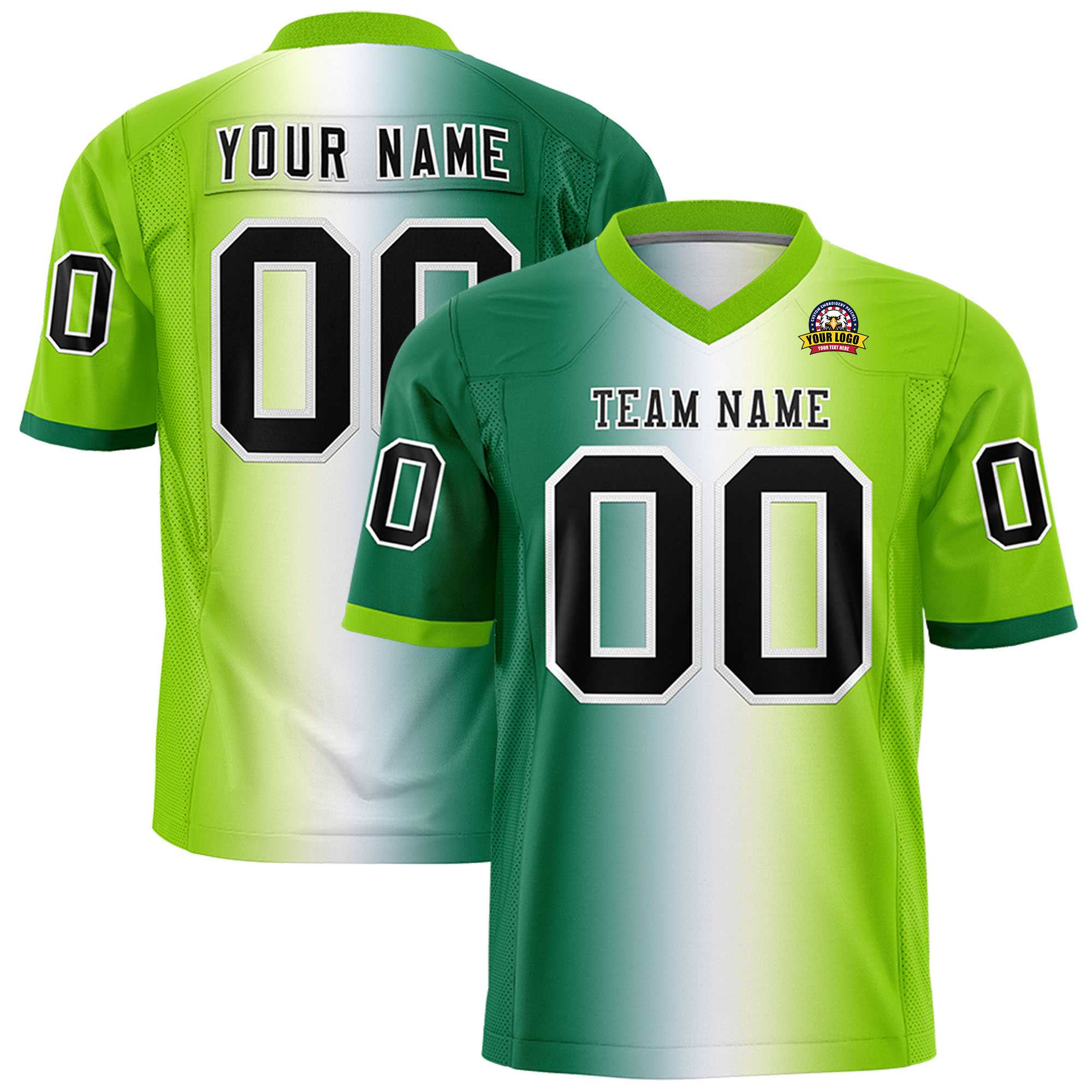 Custom Kelly Green White-Neon Green Personalized Gradient Fashion Authentic Football Jersey