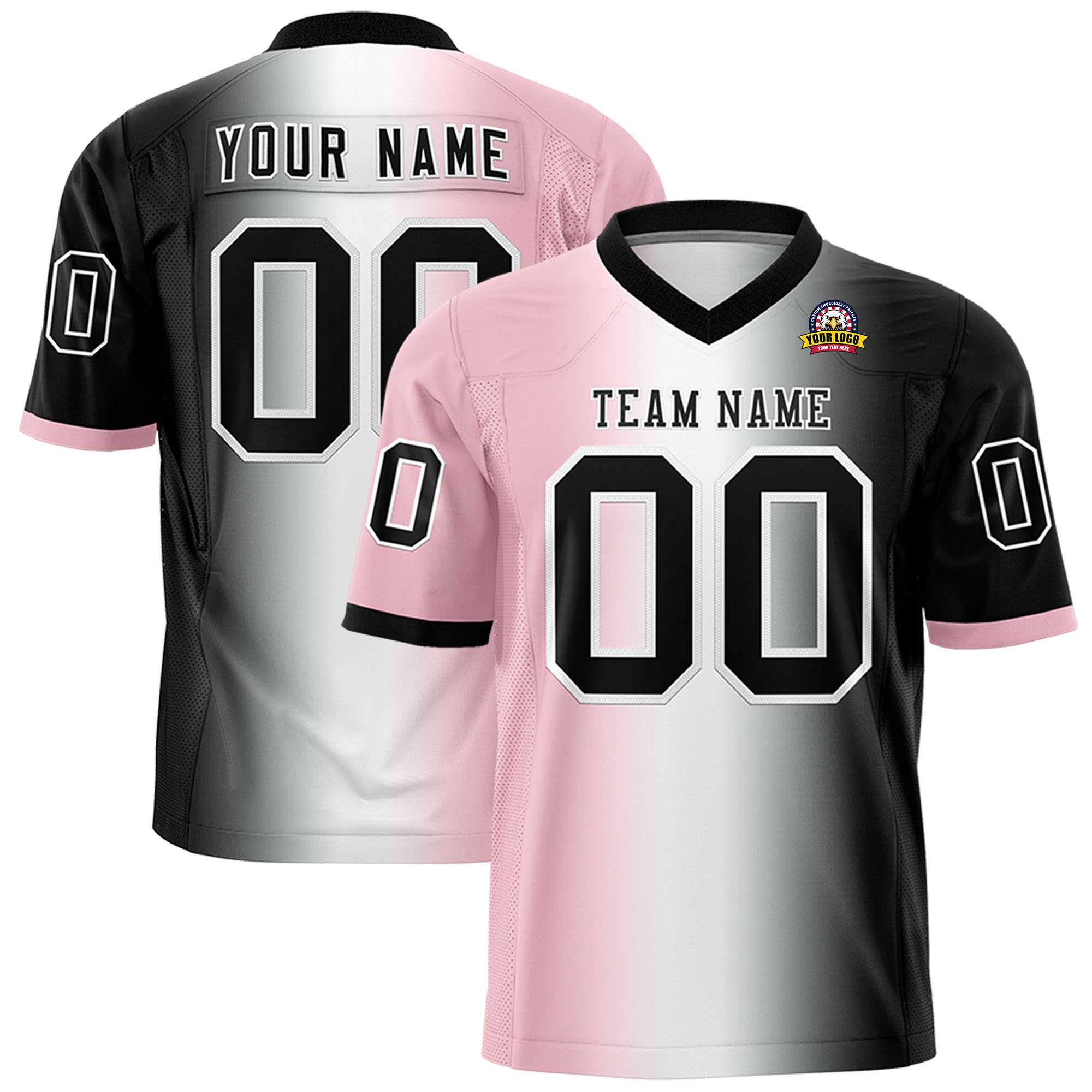 Custom Light Pink White-Black Personalized Gradient Fashion Authentic Football Jersey