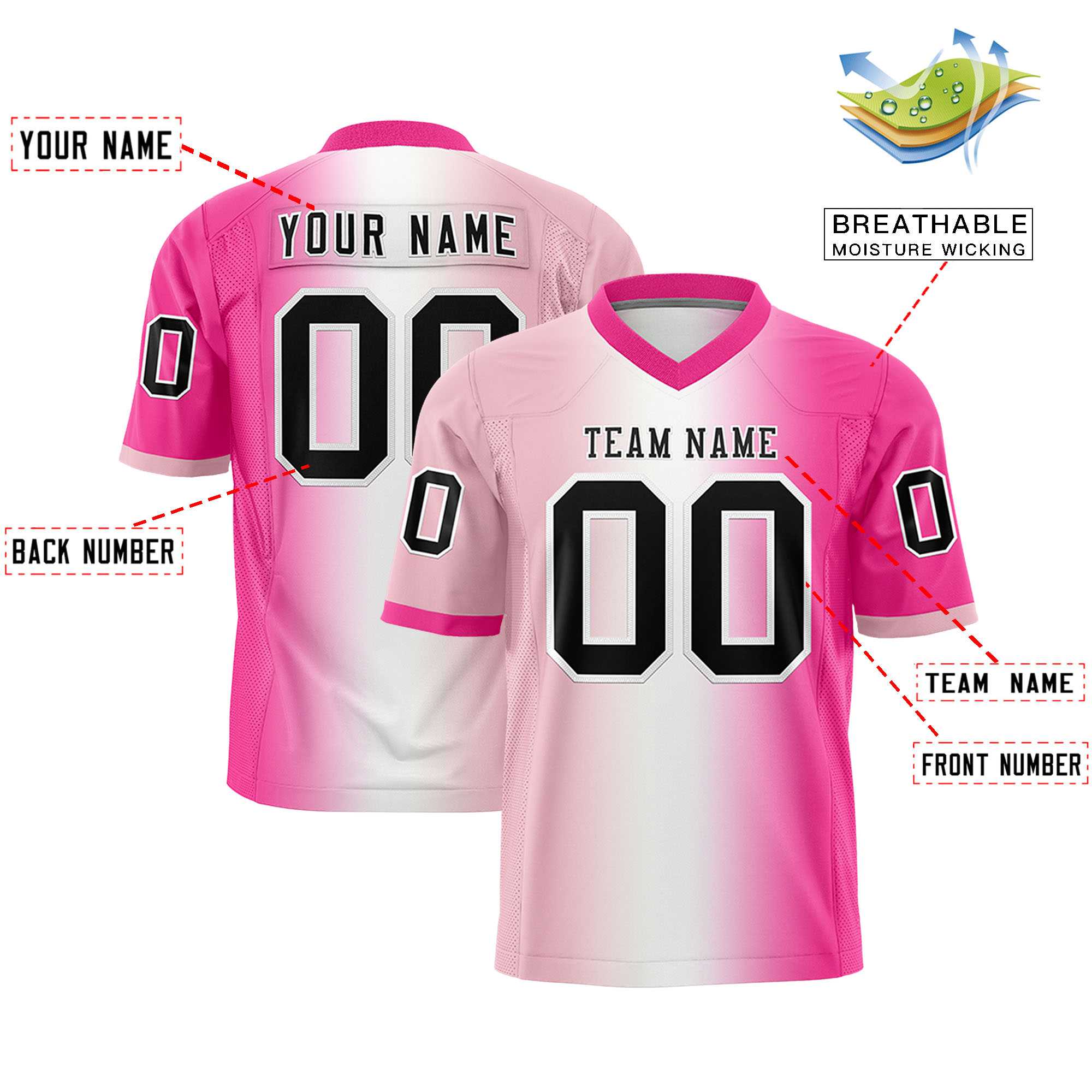 Custom Light Pink White-Pink Personalized Gradient Fashion Authentic Football Jersey