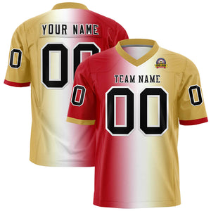 Custom Red White-Old Gold Personalized Gradient Fashion Authentic Football Jersey