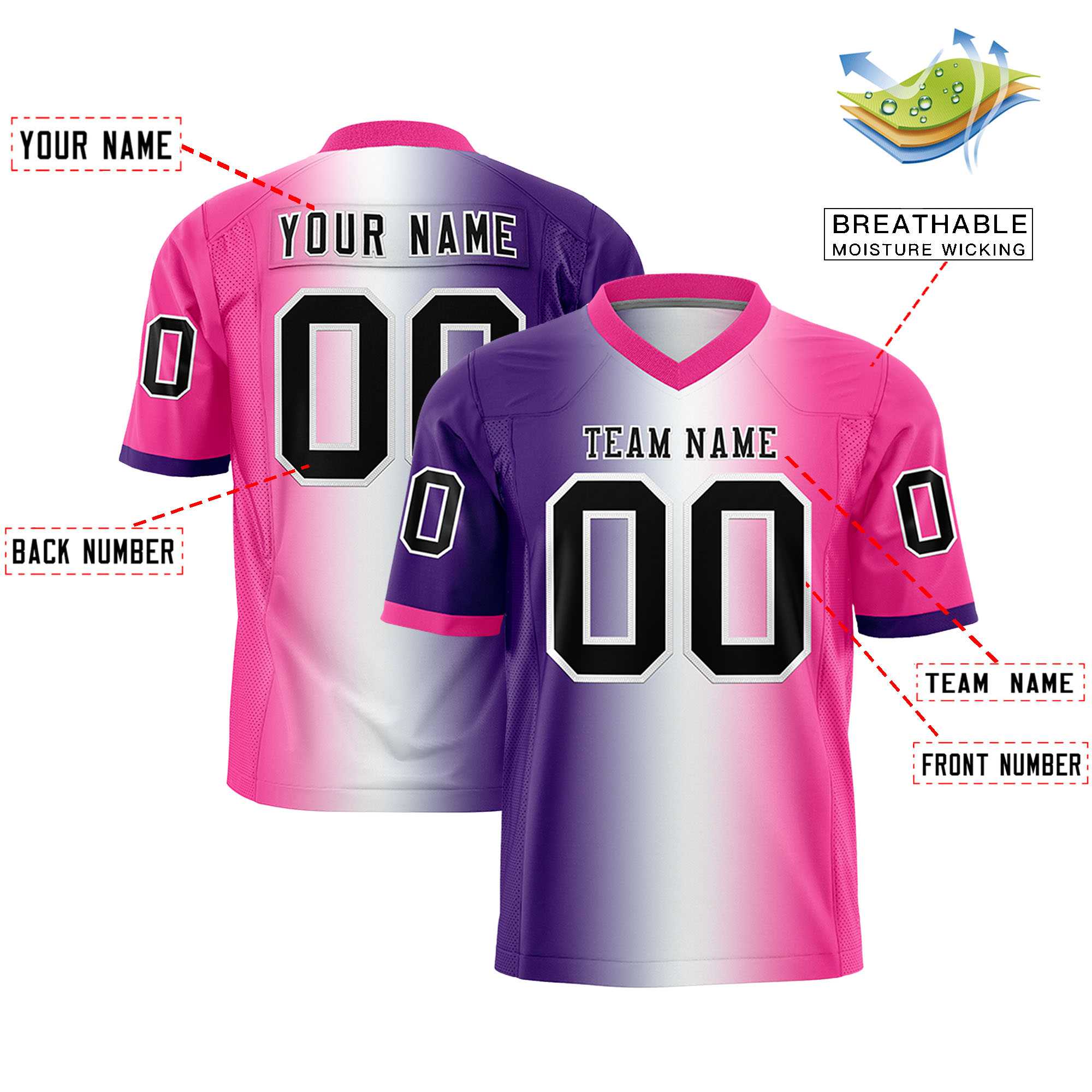 Custom Purple White-Pink Personalized Gradient Fashion Authentic Football Jersey