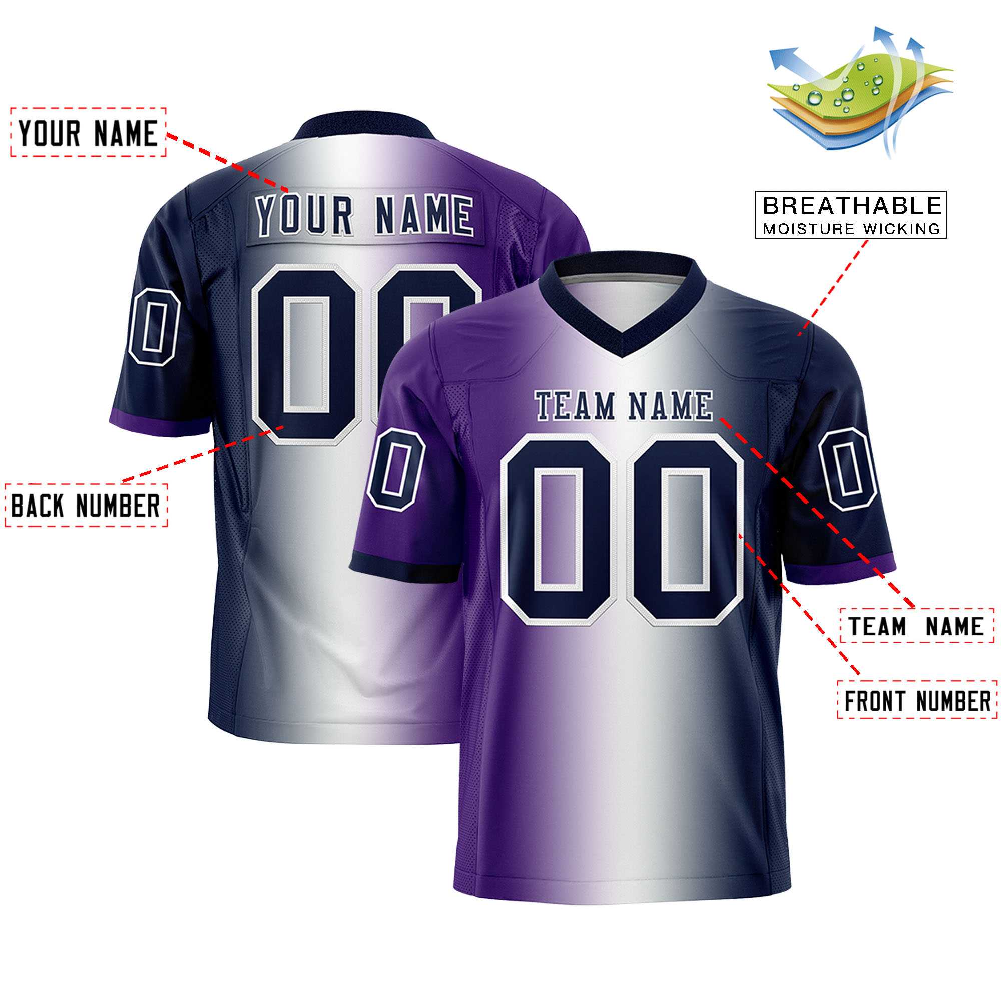 Custom Purple White-Navy Personalized Gradient Fashion Authentic Football Jersey