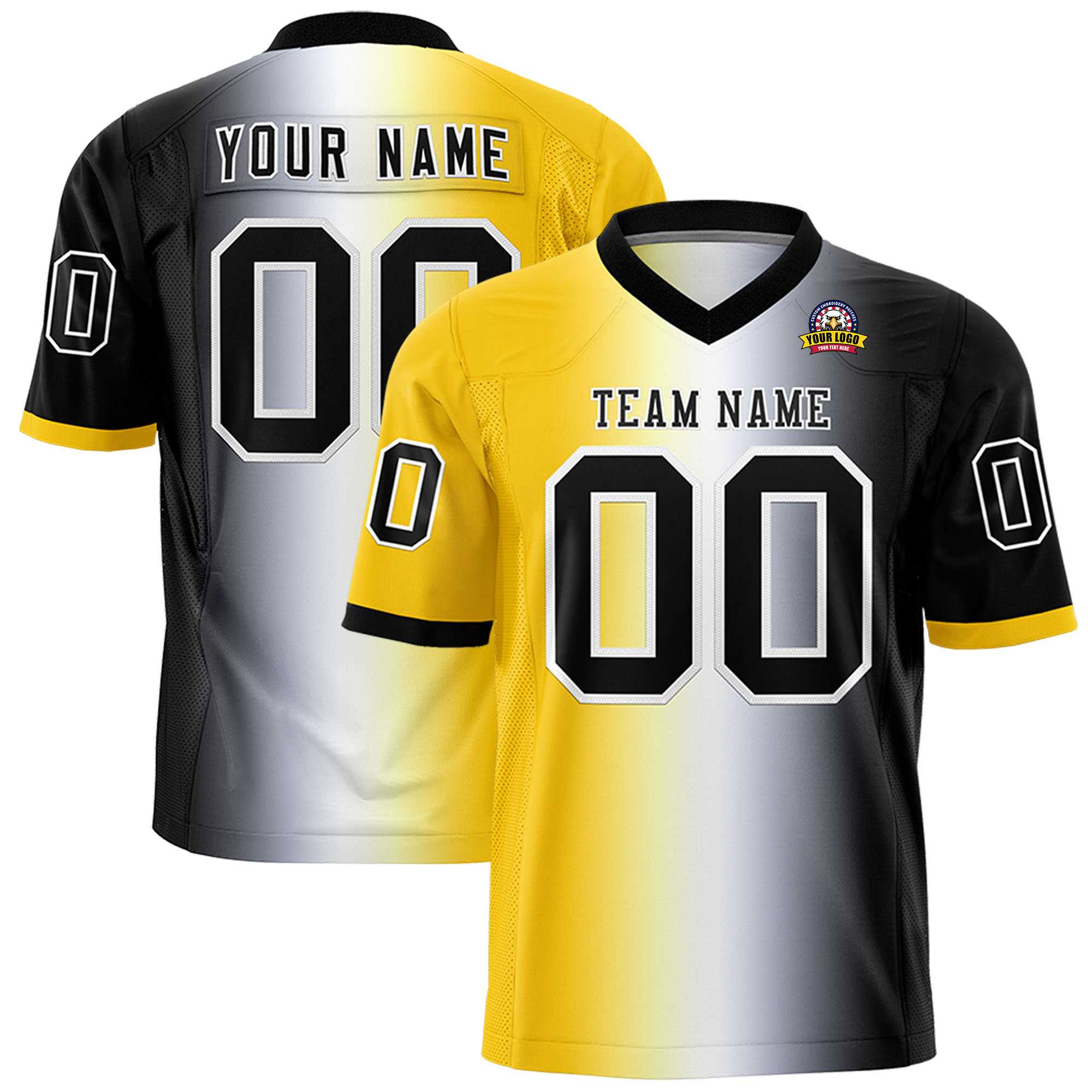 Custom Gold White-Black Personalized Gradient Fashion Authentic Football Jersey