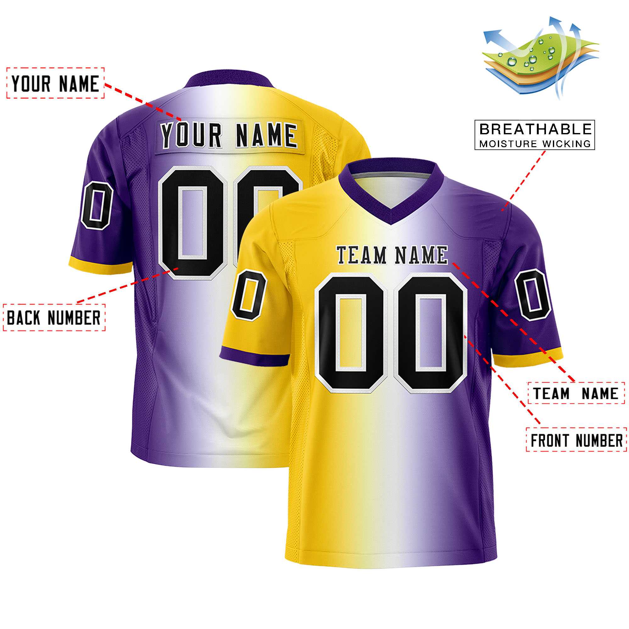 Custom Gold White-Purple Personalized Gradient Fashion Authentic Football Jersey