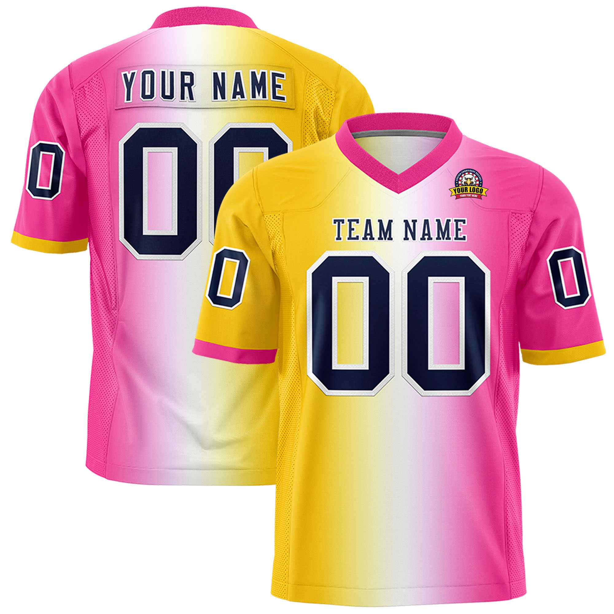 Custom Gold White-Pink Personalized Gradient Fashion Authentic Football Jersey