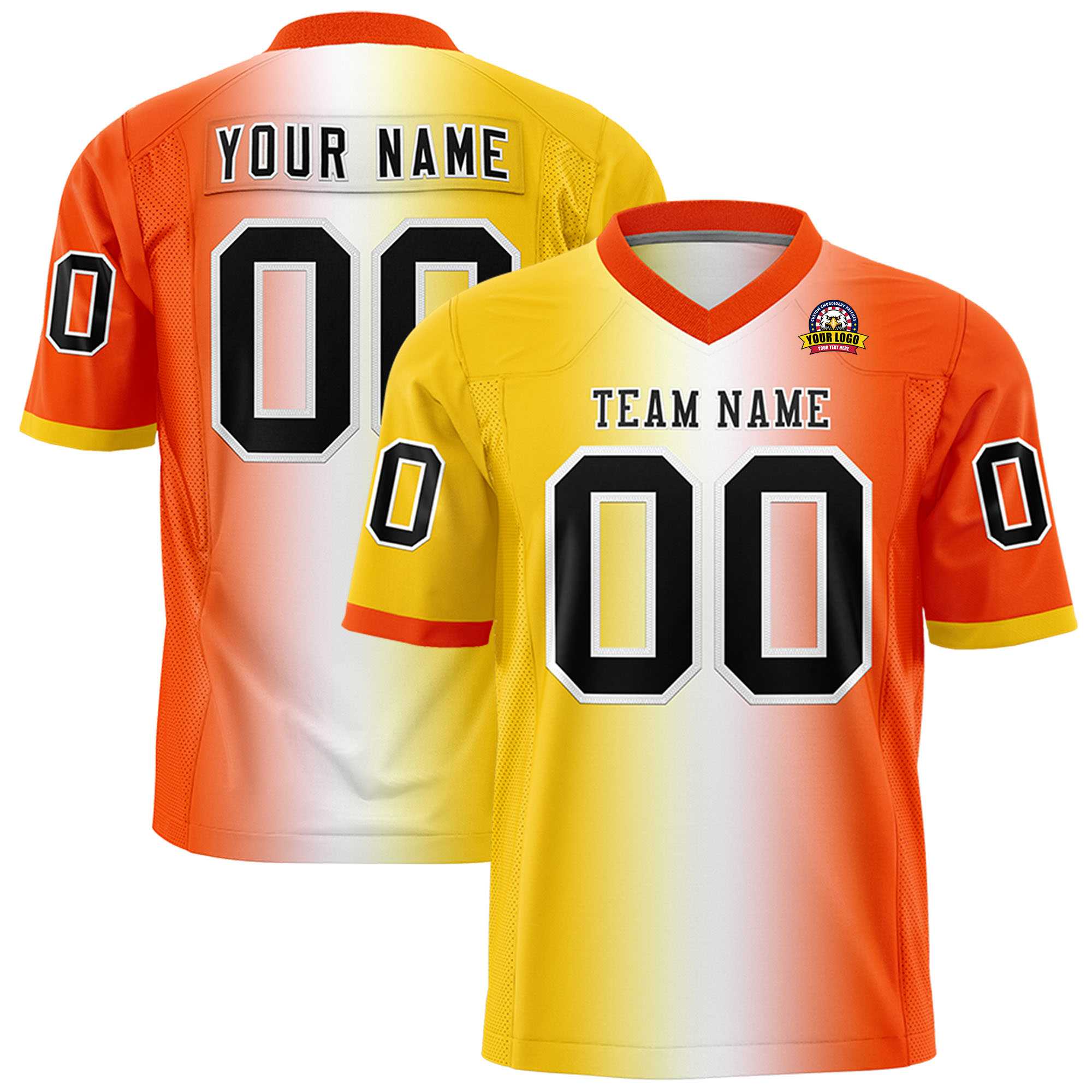 Custom Gold White-Orange Personalized Gradient Fashion Authentic Football Jersey