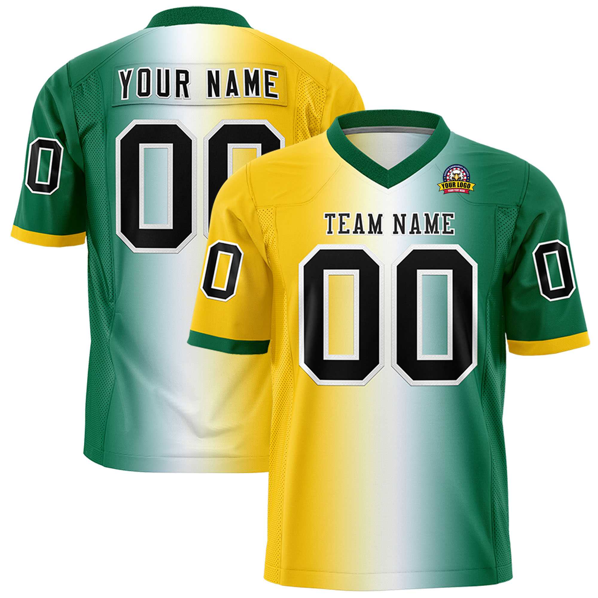 Custom Gold White-Kelly Green Personalized Gradient Fashion Authentic Football Jersey