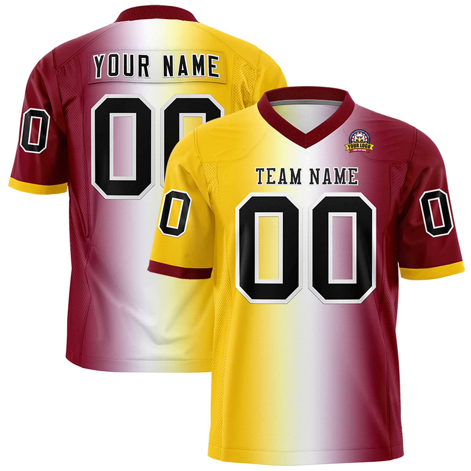 Custom Gold White-Crimson Personalized Gradient Fashion Authentic Football Jersey