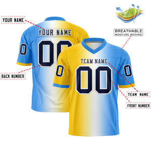 Custom Gold White-Powder Blue Personalized Gradient Fashion Authentic Football Jersey