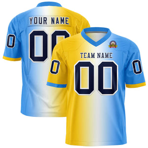 Custom Gold White-Powder Blue Personalized Gradient Fashion Authentic Football Jersey