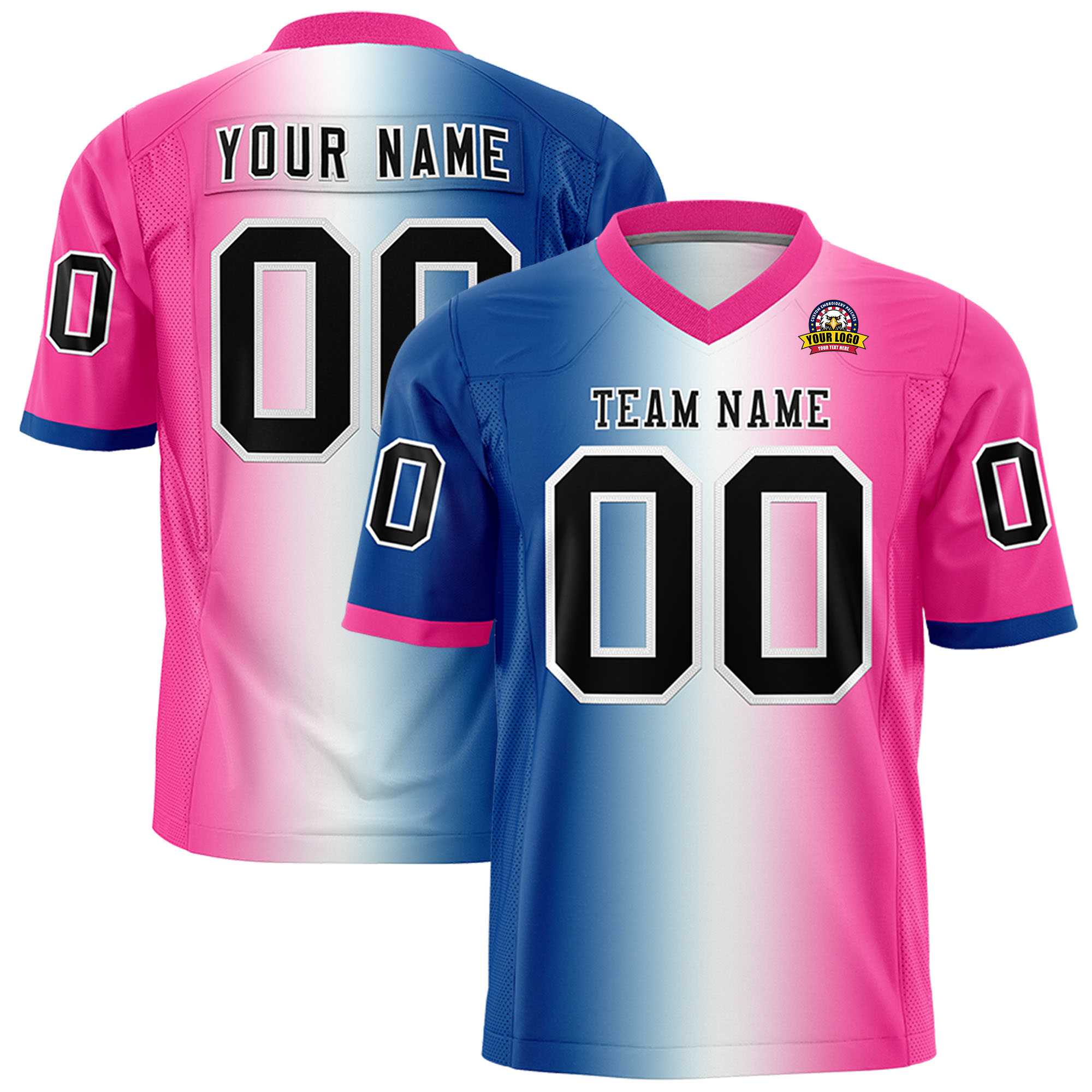 Custom Royal White-Pink Personalized Gradient Fashion Authentic Football Jersey