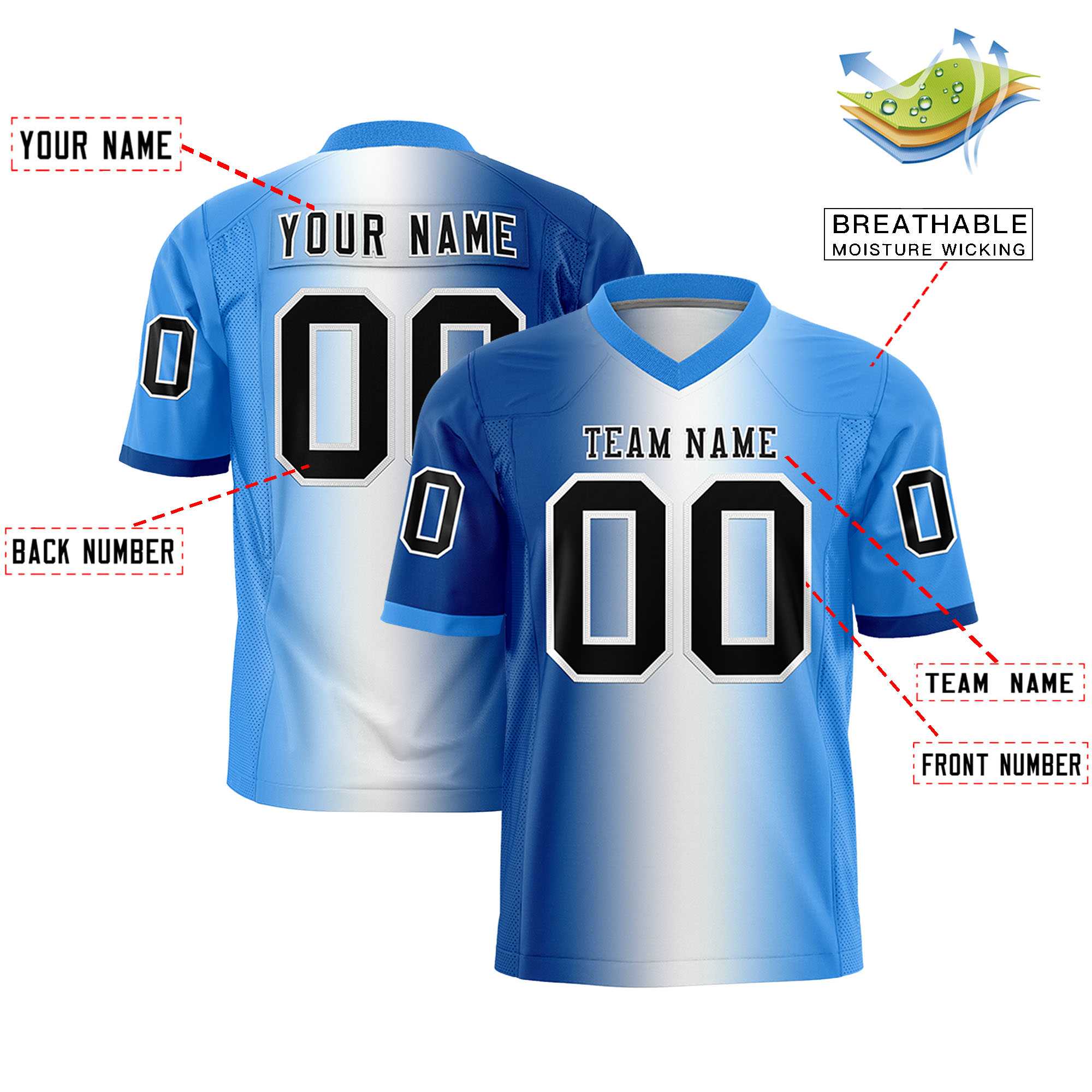 Custom Royal White-Powder Blue Personalized Gradient Fashion Authentic Football Jersey