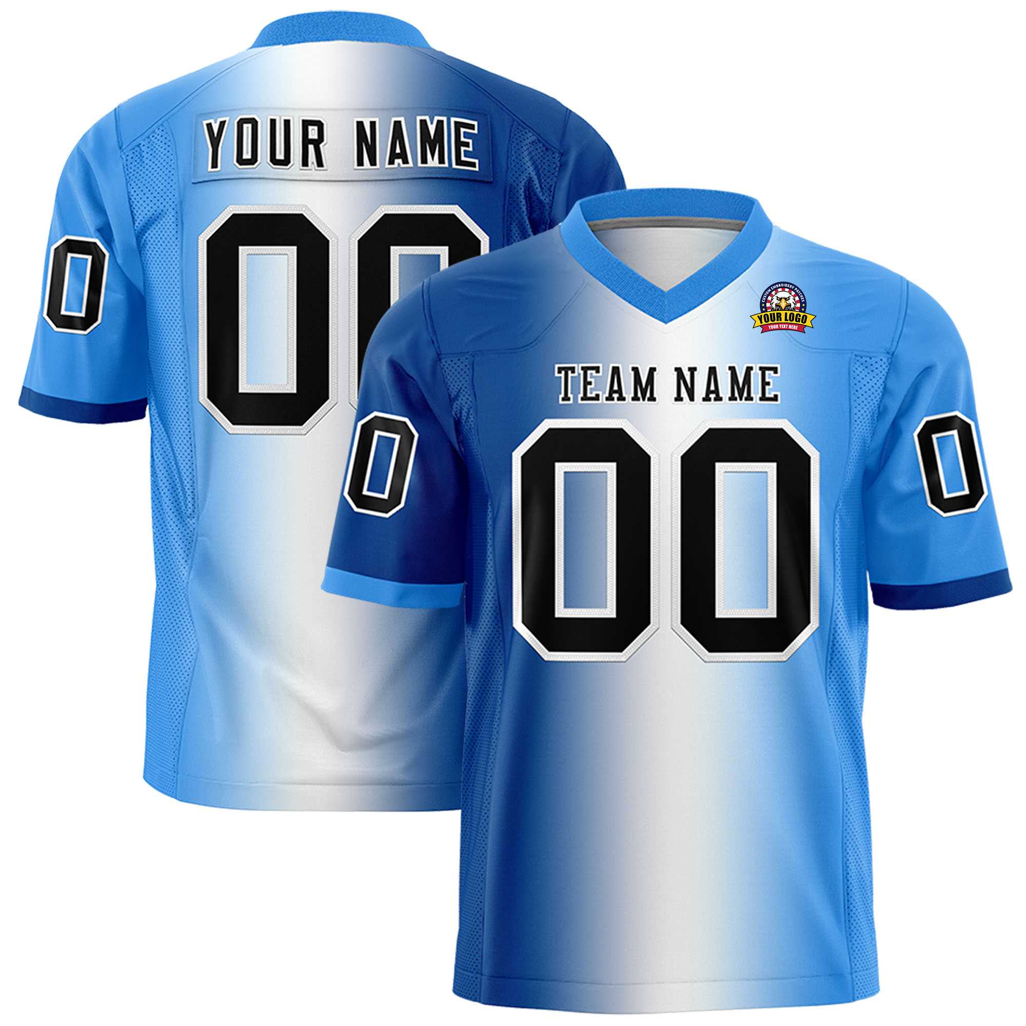 Custom Royal White-Powder Blue Personalized Gradient Fashion Authentic Football Jersey