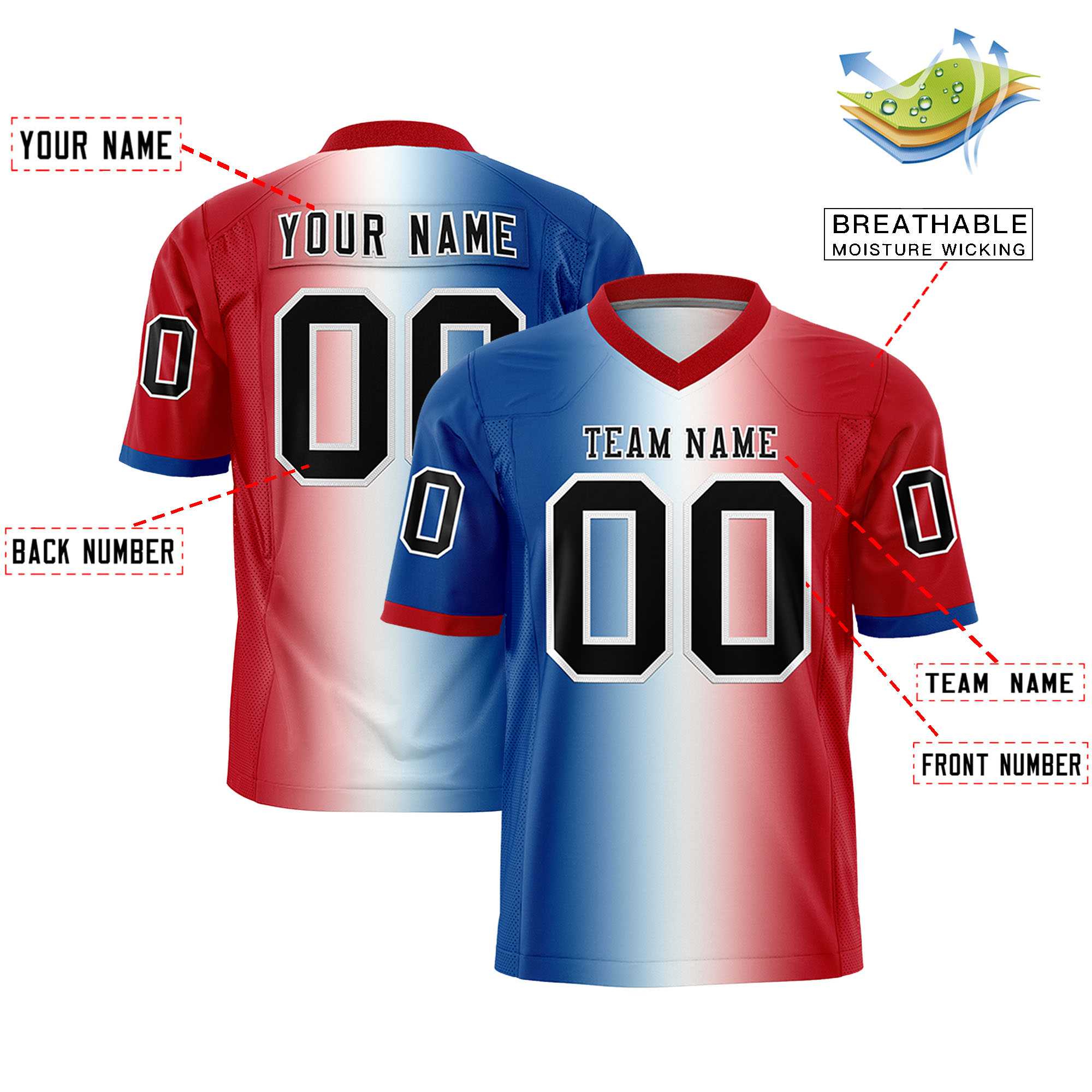 Custom Royal White-Red Personalized Gradient Fashion Authentic Football Jersey