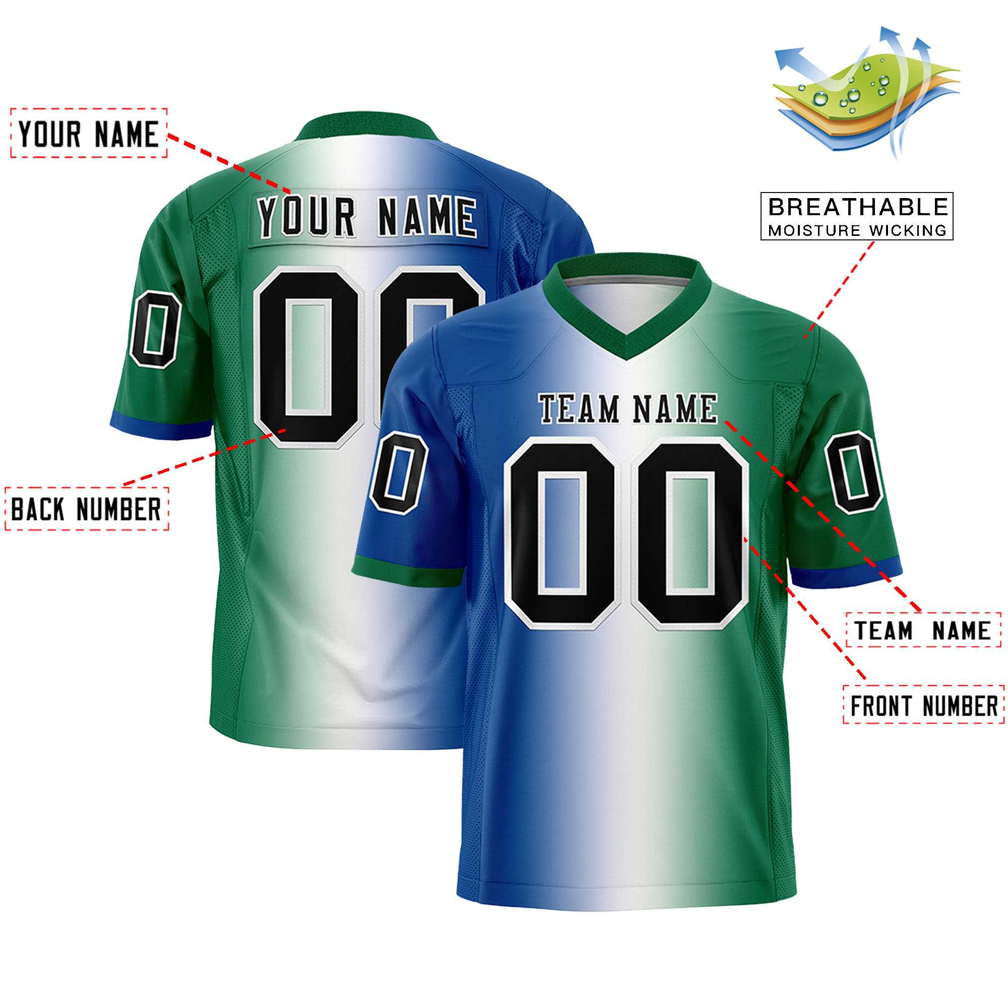 Custom Royal White-Kelly Green Personalized Gradient Fashion Authentic Football Jersey