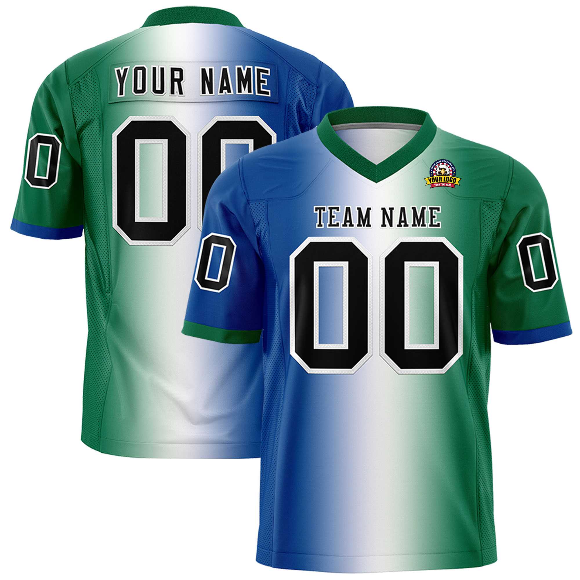 Custom Royal White-Kelly Green Personalized Gradient Fashion Authentic Football Jersey