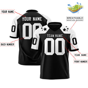 Custom Black White Personalized Shoulder Star Pattern Authentic Football Jersey