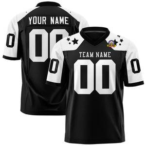 Custom Black White Personalized Shoulder Star Pattern Authentic Football Jersey