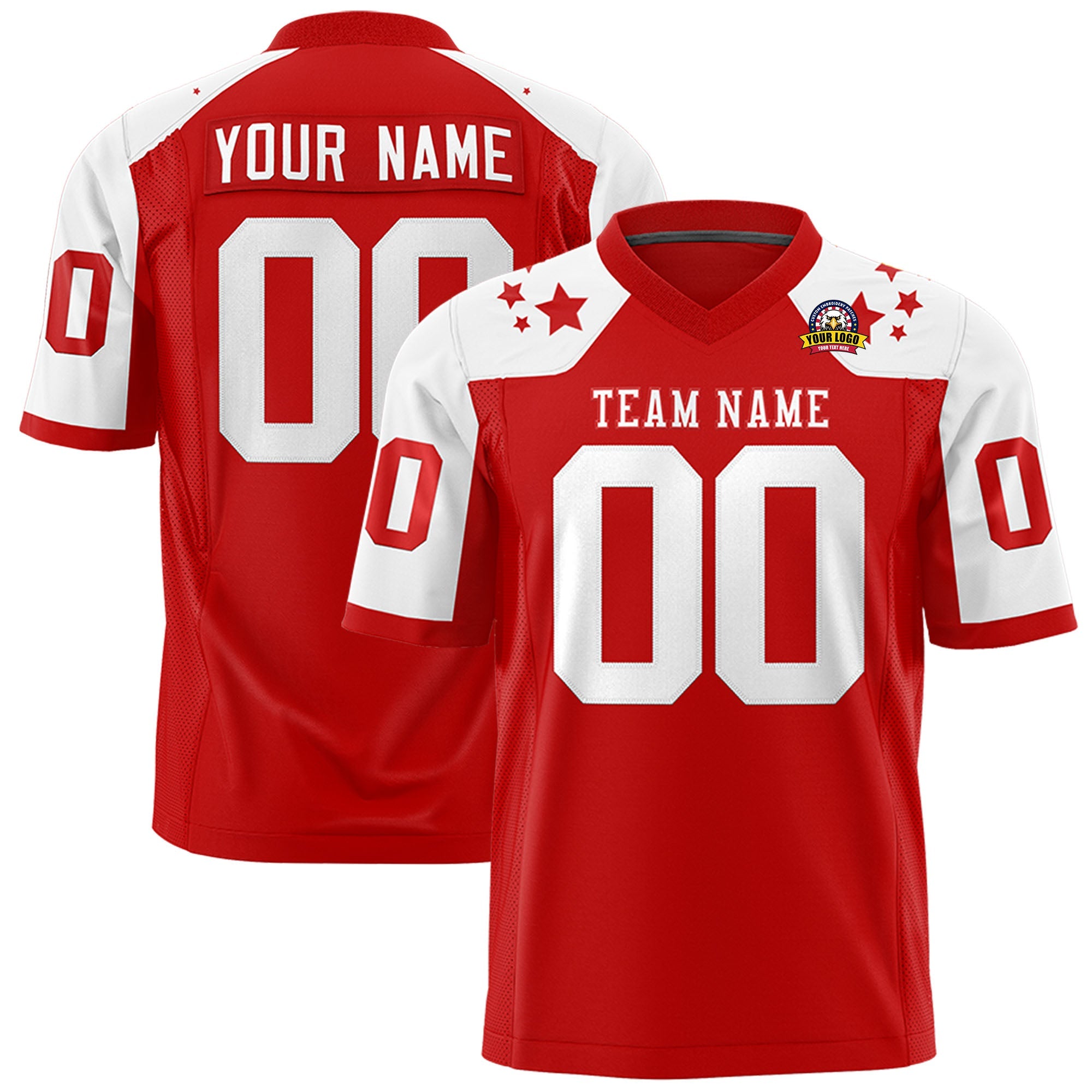 Custom Red White Personalized Shoulder Star Pattern Authentic Football Jersey