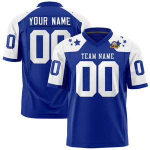 Custom Royal White Personalized Shoulder Star Pattern Authentic Football Jersey