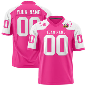 Custom Pink White Personalized Shoulder Star Pattern Authentic Football Jersey