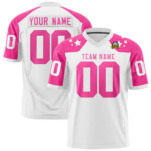 Custom White Pink Personalized Shoulder Star Pattern Authentic Football Jersey