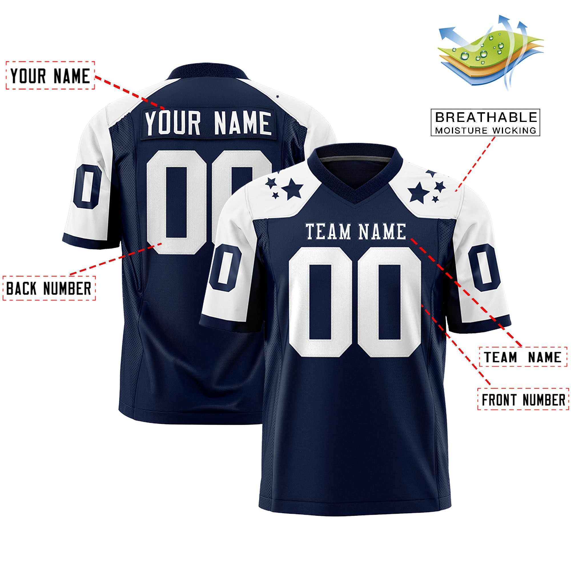 Custom Navy White Personalized Shoulder Star Pattern Authentic Football Jersey