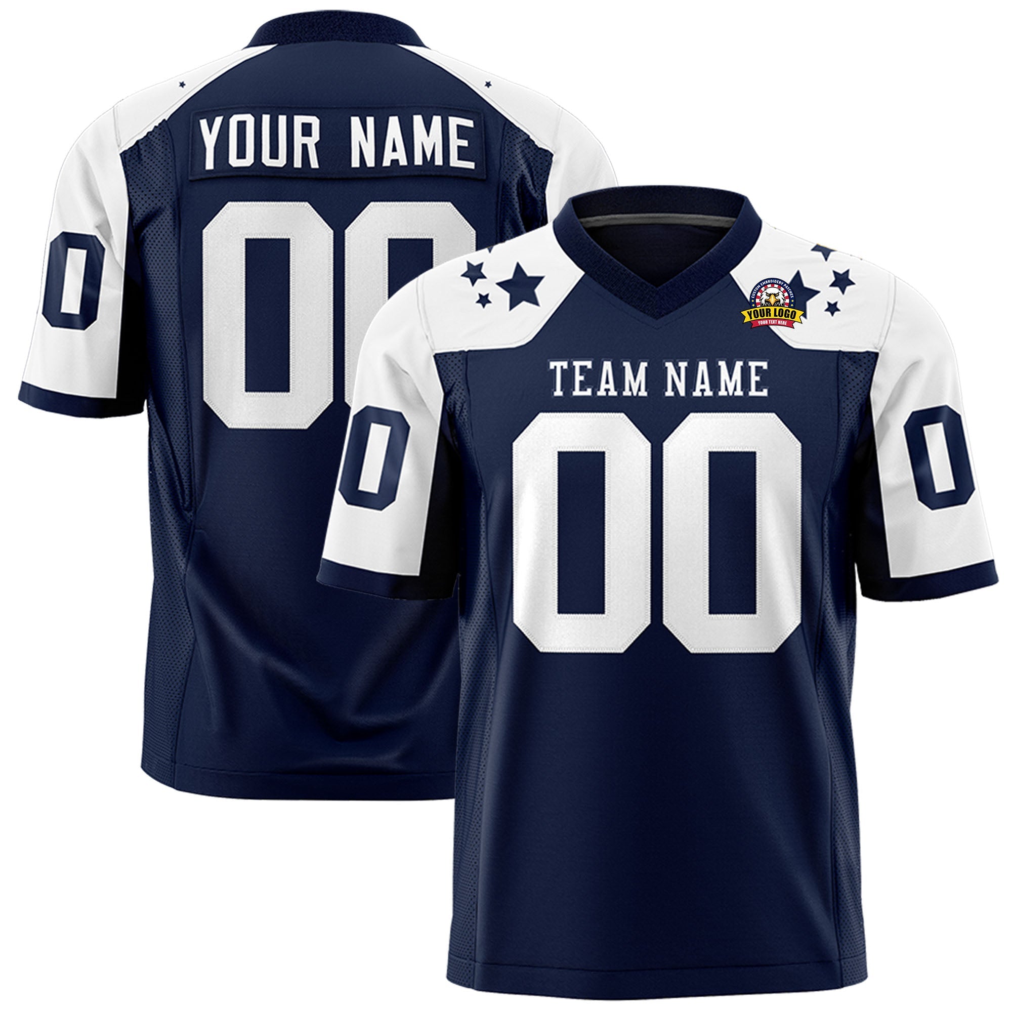 Custom Navy White Personalized Shoulder Star Pattern Authentic Football Jersey