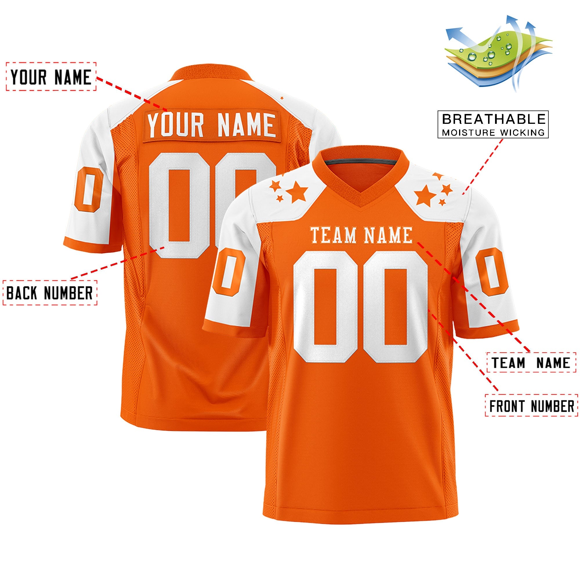 Custom Orange White Personalized Shoulder Star Pattern Authentic Football Jersey