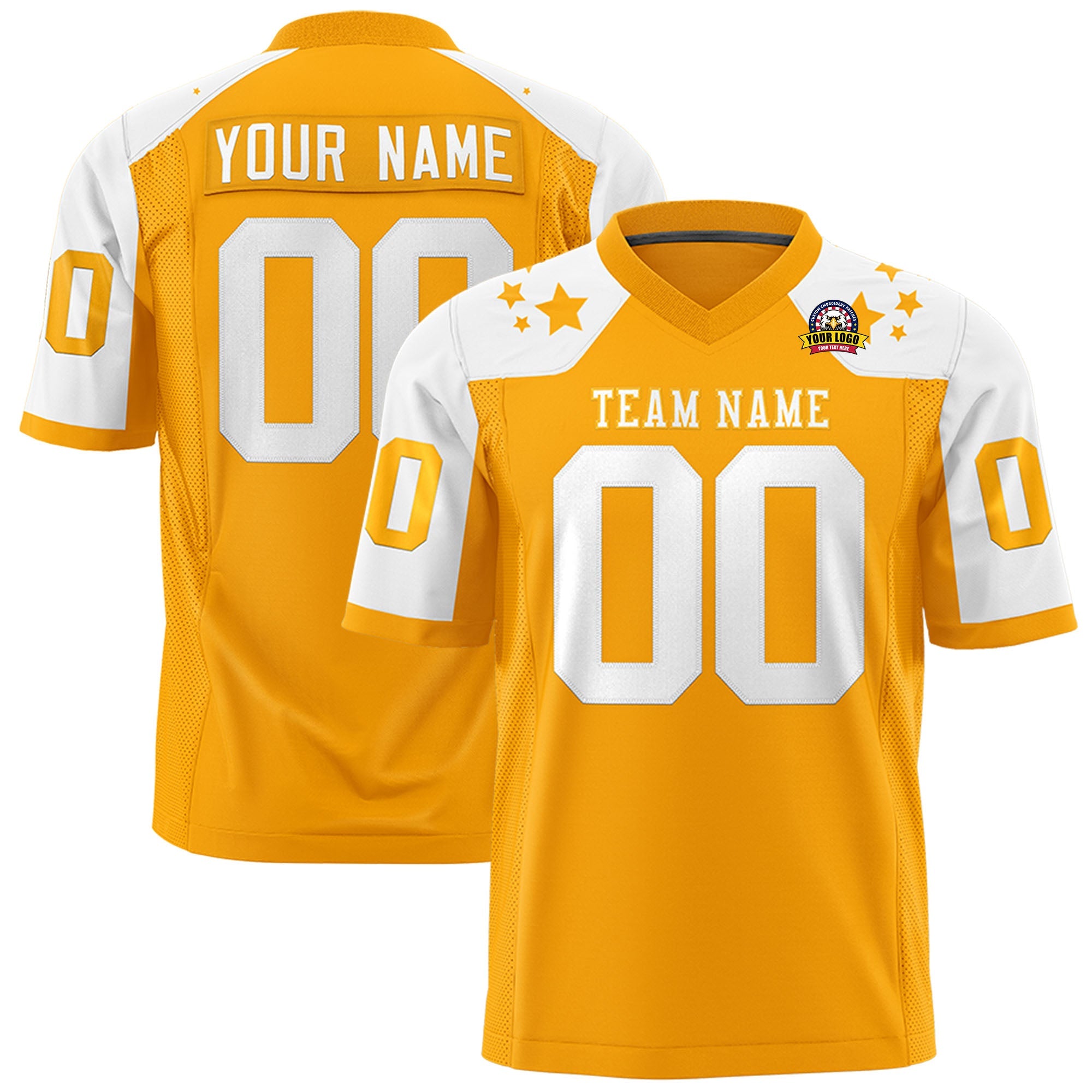 Custom Yellow White Personalized Shoulder Star Pattern Authentic Football Jersey