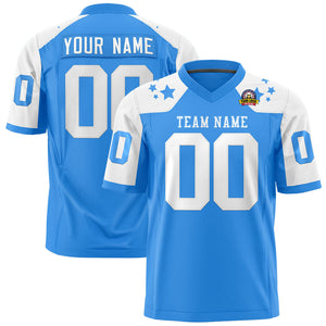 Custom Powder Blue White Personalized Shoulder Star Pattern Authentic Football Jersey