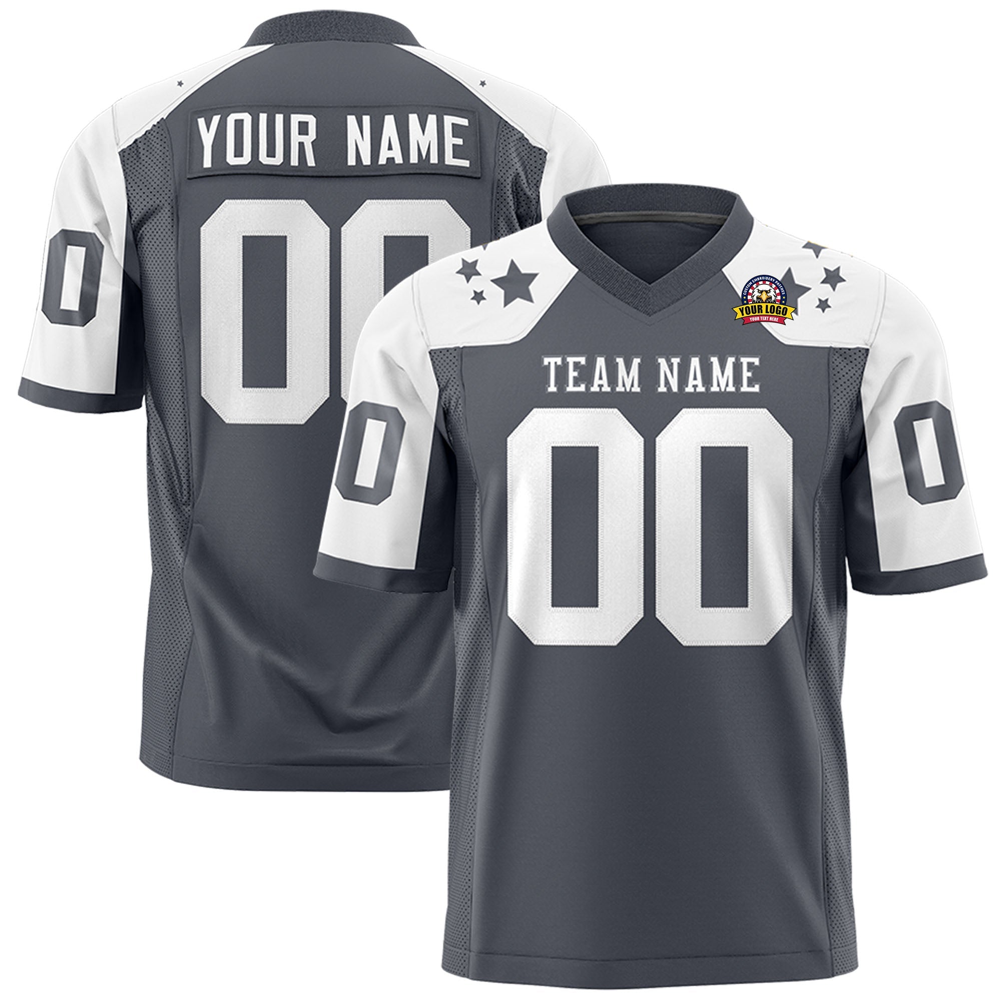 Custom Dark Gray White Personalized Shoulder Star Pattern Authentic Football Jersey