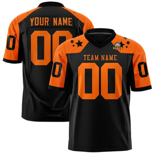 Custom Black Orange Personalized Shoulder Star Pattern Authentic Football Jersey