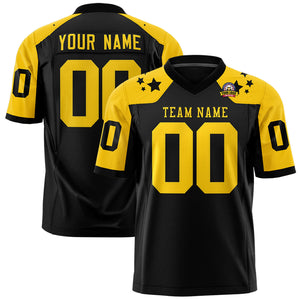 Custom Black Gold Personalized Shoulder Star Pattern Authentic Football Jersey