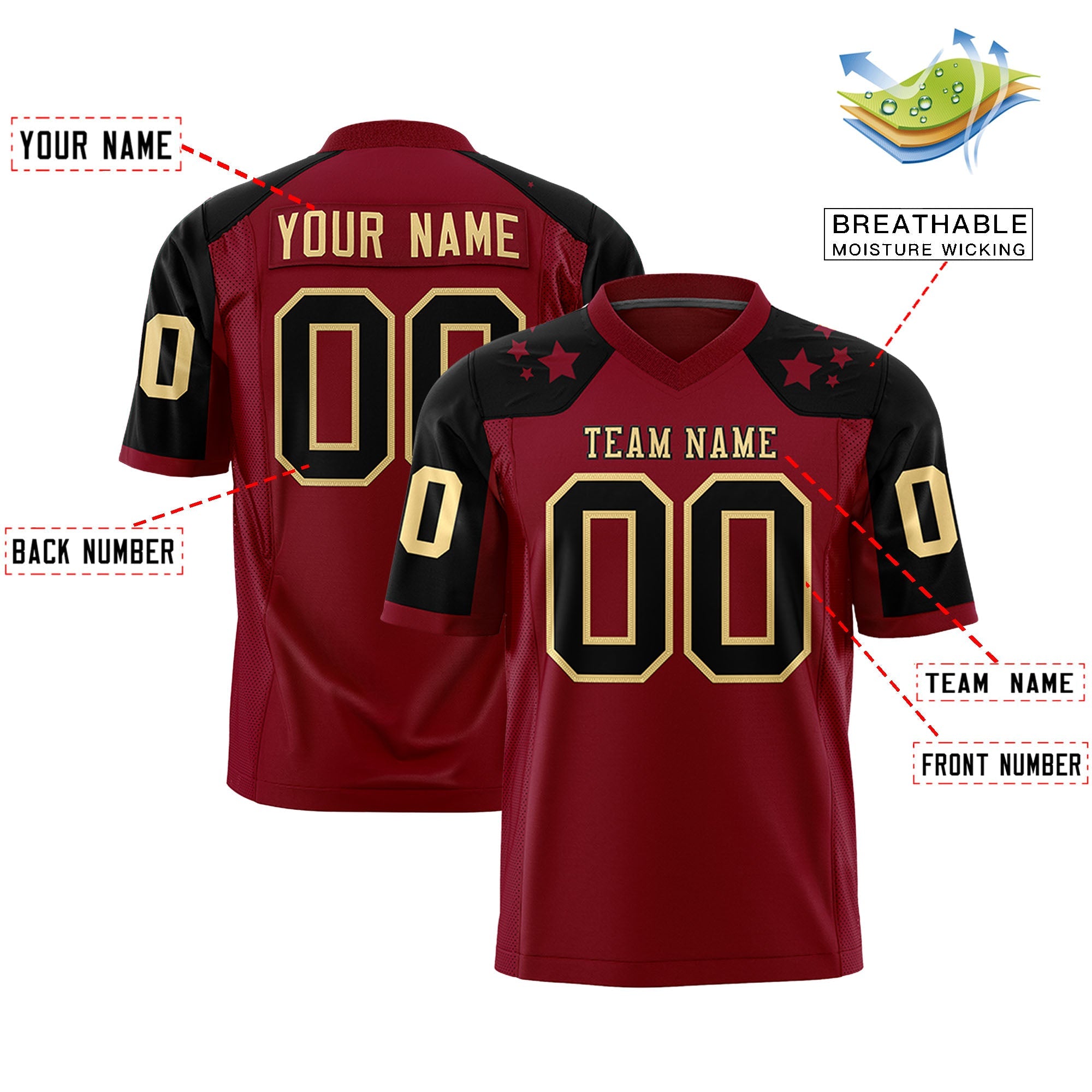 Custom Crimson Khaki Personalized Shoulder Star Pattern Authentic Football Jersey