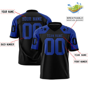 Custom Black Royal Personalized Shoulder Star Pattern Authentic Football Jersey