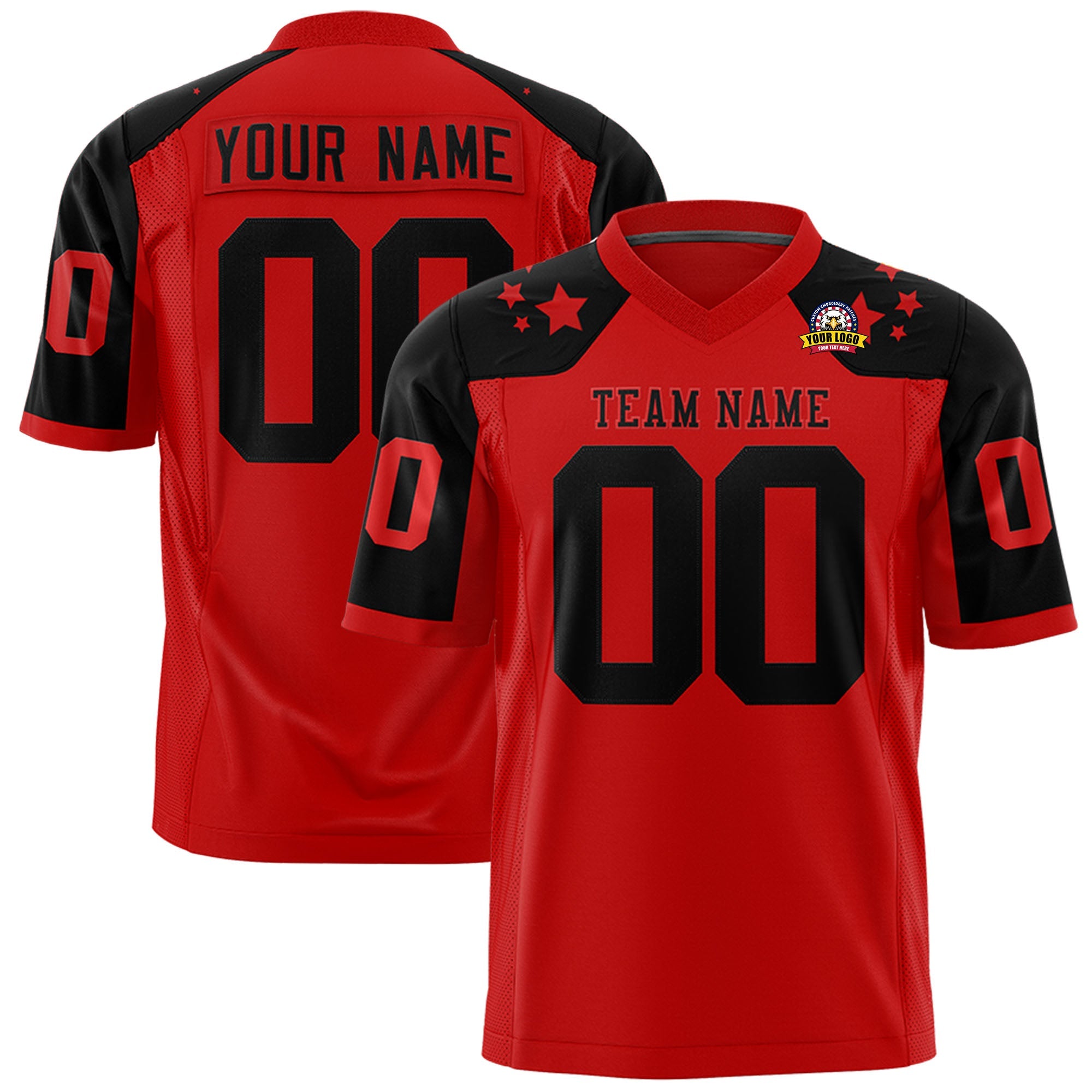 Custom Red Black Personalized Shoulder Star Pattern Authentic Football Jersey