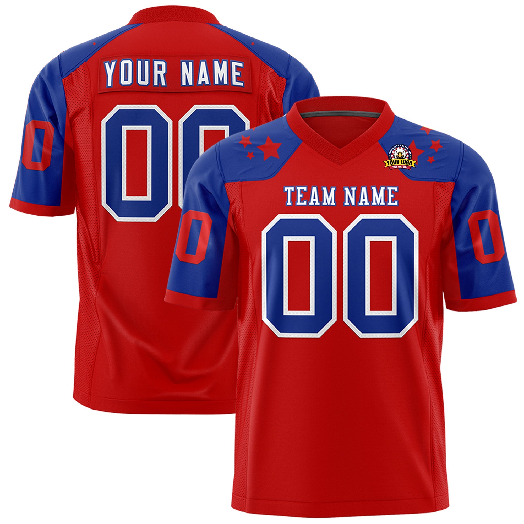 Custom Red Royal Personalized Shoulder Star Pattern Authentic Football Jersey