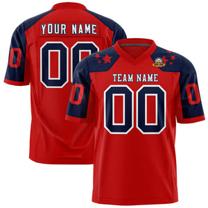 Custom Red Navy Personalized Shoulder Star Pattern Authentic Football Jersey